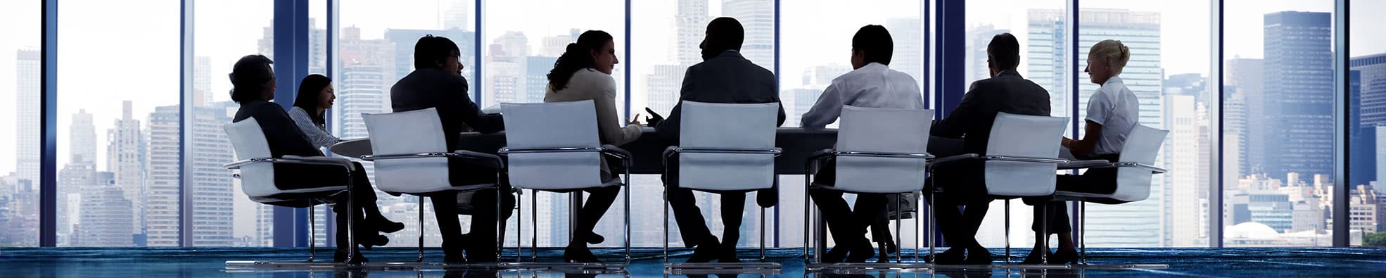 Executive leadership team meeting in a city conference room